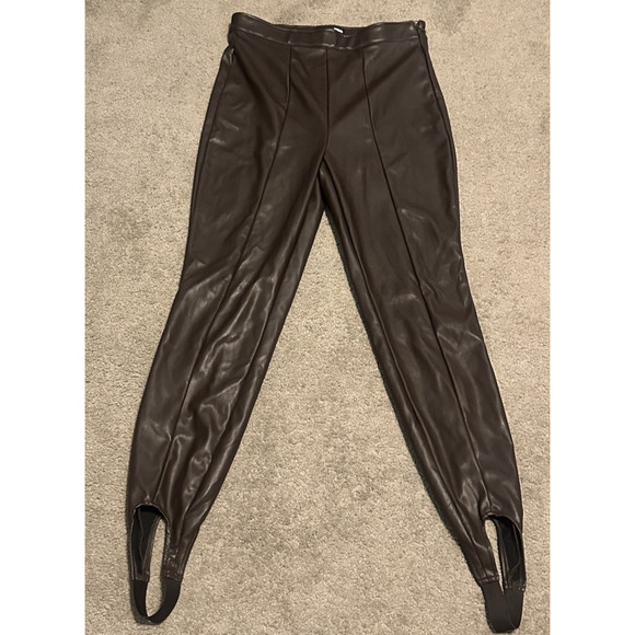 AFRM LG Sydney Stirrup Faux Leather Legging Dark Brown High Waist Stretch Winter - Picture 3 of 12